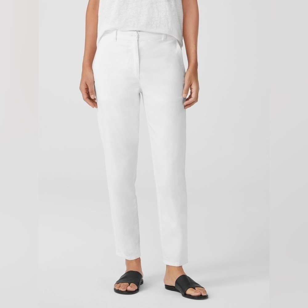 Eileen Fisher White Organic Cotton/Hemp Stretch Tapered Pant Size 6